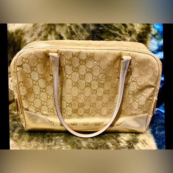 Gucci GG Monogram Gold Canvas Handbag GUC with COA ✨ - Picture 2 of 8
